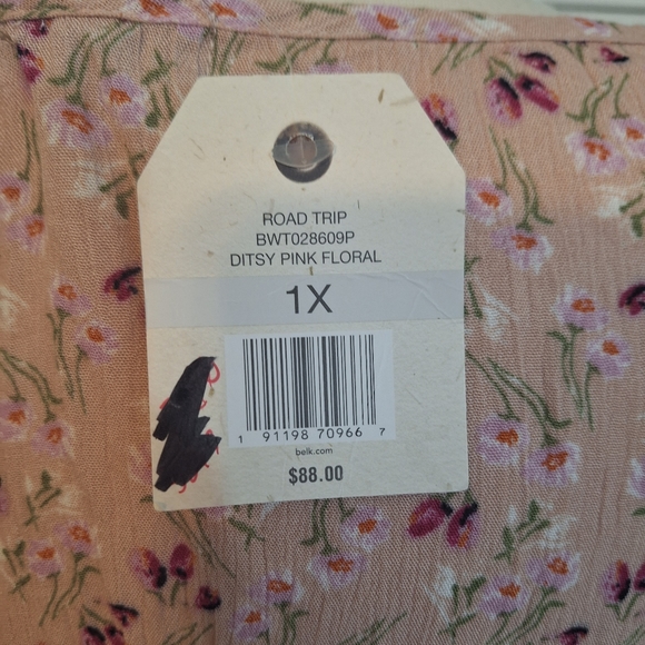 Wonderly pink floral velvet satin boho top 1X NWT *M1 - Picture 7 of 7